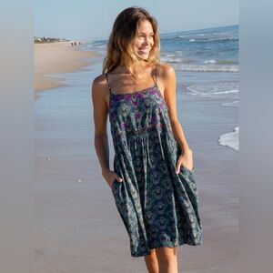 Natural Life Dress Womens Small Floral Embroidered Slip Mini